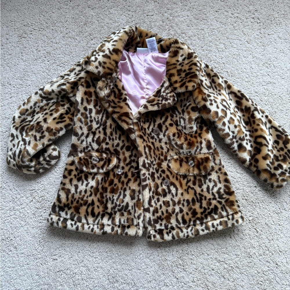 Chic Leopard Print Kids Pea Coat
